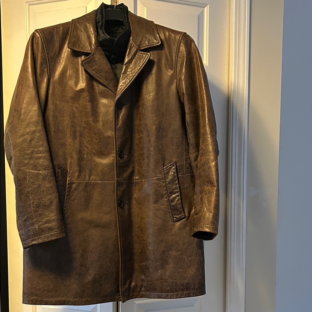 Strellson Dark Brown Leather Trench Coat